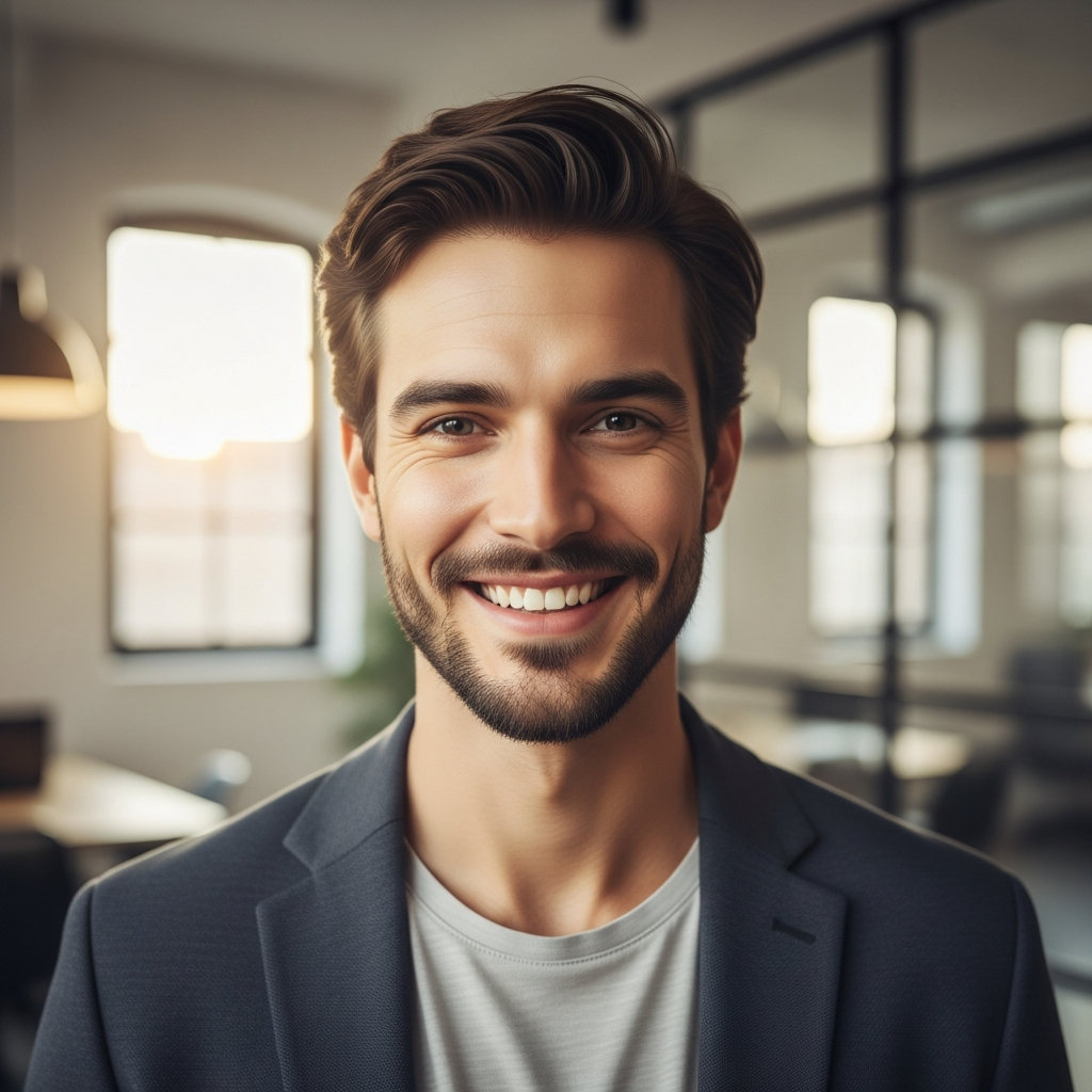 Smiling young startup founder